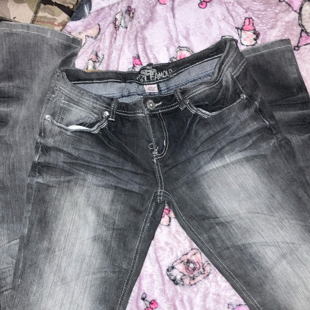 Almost Famous Women's Dark Gray Straight Leg Jeans